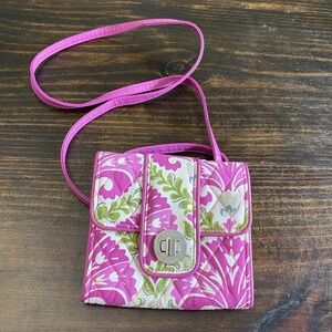 Vera Bradley Turnlock Crossbody Wallet Julep Tulip Pink White Green Floral Print